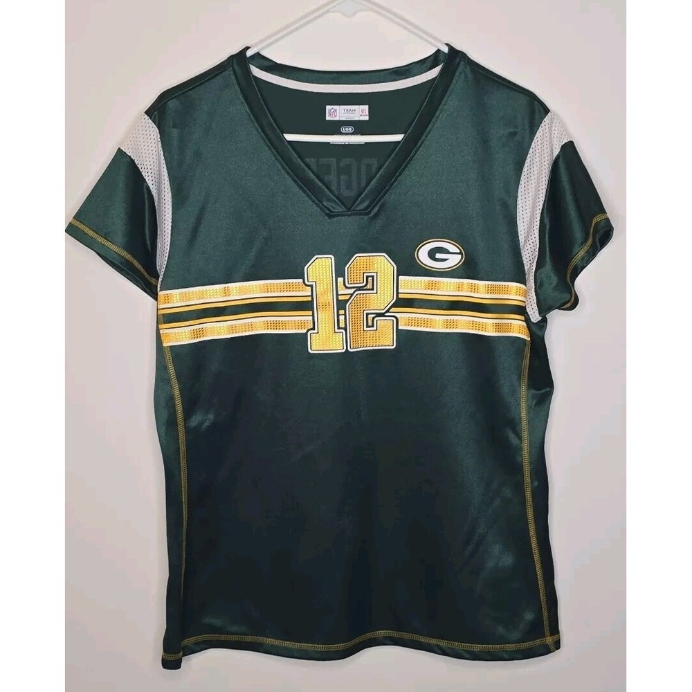 Aaron Rodger NFL Team Apparel Shirt Womens Green Bay Packers Jersey Top Large